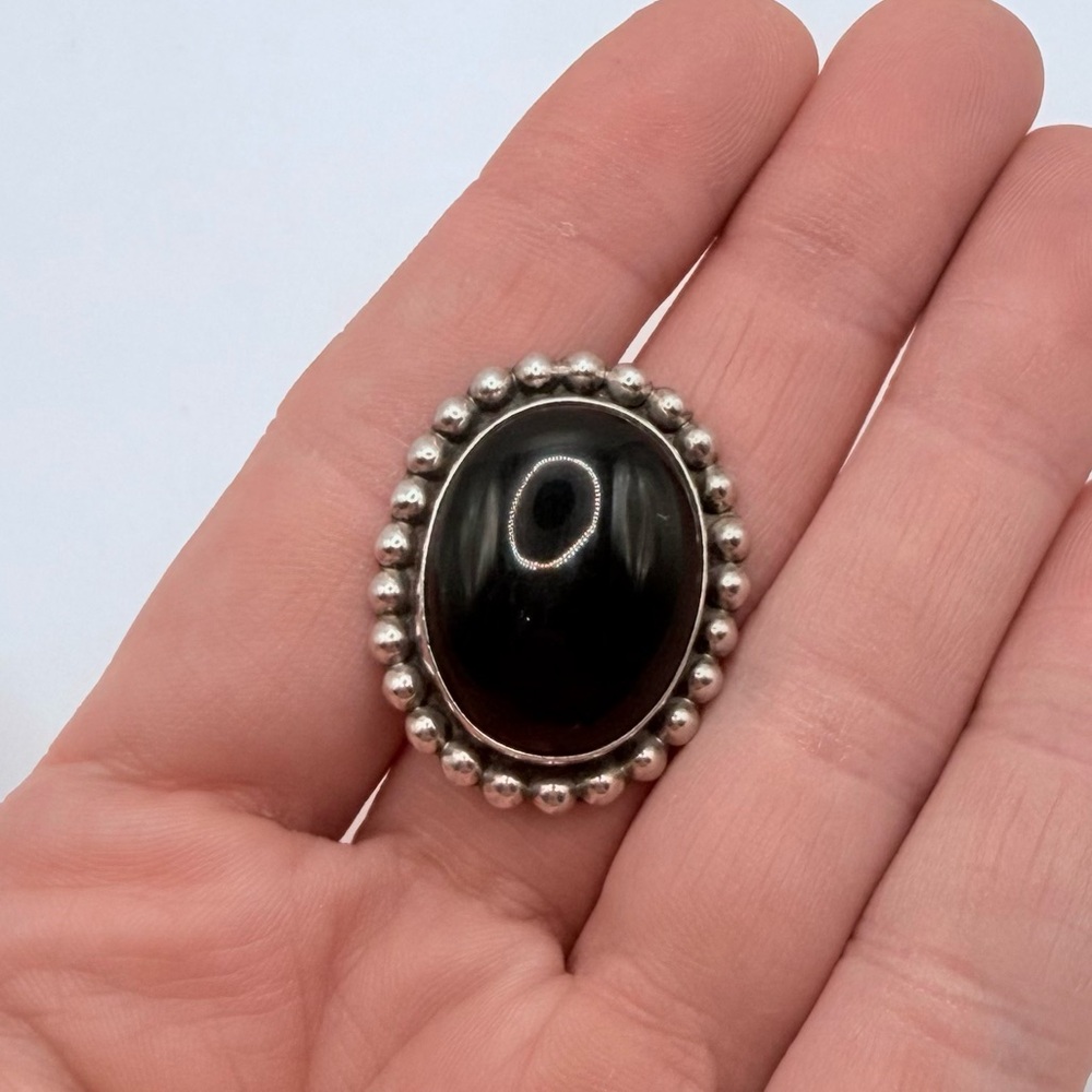 TAXCO Vintage Sterling Silver Onyx Oval Pendant